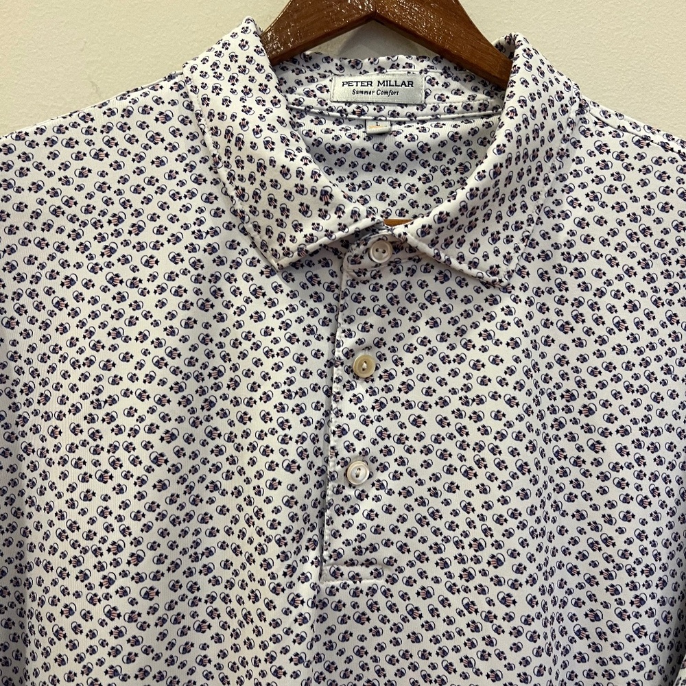 Peter Millar Summer Comfort Polo Shirt Mens Large Angler Fish Print Short Sleeve